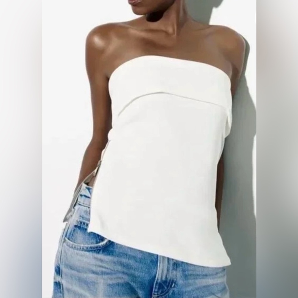 Zara White Strapless Tube Top with Subtle Seam Detail